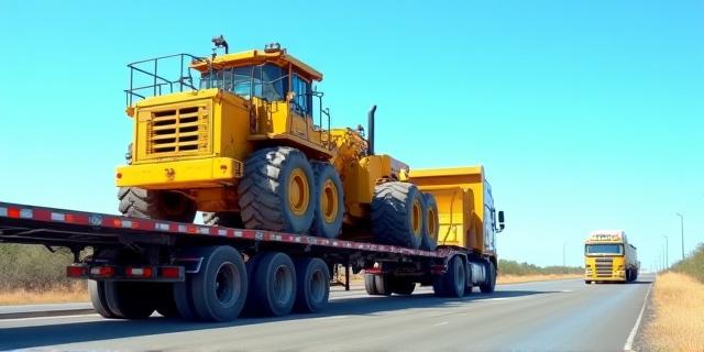 Oversized equipment delivery on a heavy haul trailer